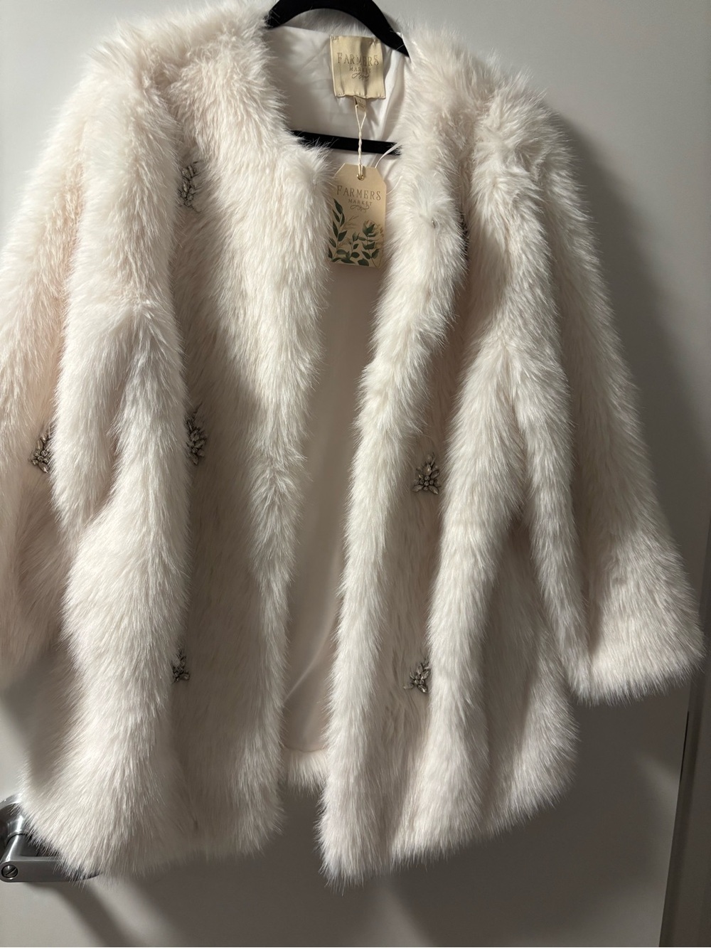 Luxury Cream Faux Fur Teddy Jacket with Jeweled Closures - Picture 2 of 8